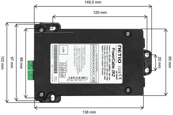 Actual product image Netio PDU PowerCable 2KZ 2x 230 V switched