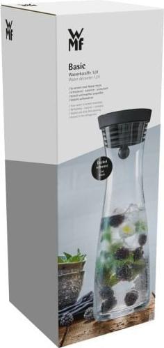 Produktbild WMF Wasserkaraffe 1l Glaskaraffe Karaffe Basic Kippdeckel schwarz (1 l)