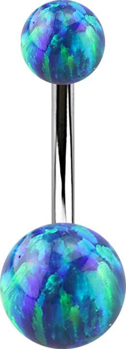 Produktbild Star Piercing Banane silber mit zwei Kugeln Opal blau (ohne Messing, Chirurgenstahl 316L)