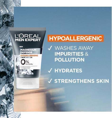 Image du produit L'Oréal Paris - Men Expert Magnesium Defense (Face Wash) 100 ml Gel nettoyant pour peaux sensibles (100 ml)