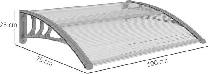 Image du produit Swisshandel24 Vordach für Haustür 100 x 75 cm Pultbogenvordach aus Aluminium und Polycarbonat, silber
