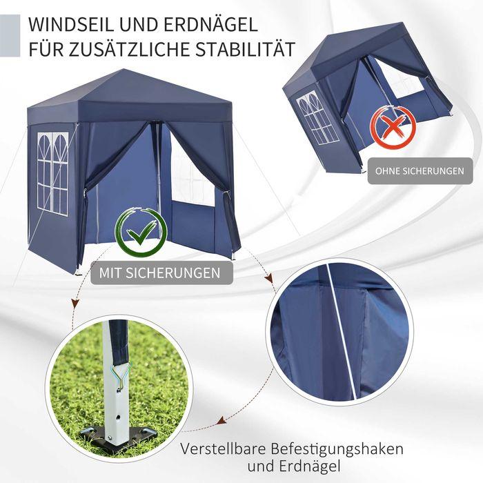 Image du produit Swisshandel24 Pavillon pliable 2x2m 4 parois latérales avec fenêtre Porte avec fermeture éclair Piquets de (200 cm, 200 cm)