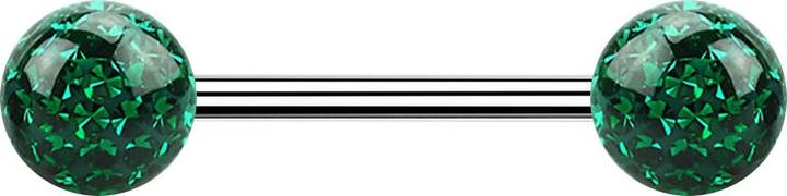 Produktbild Star Piercing Micro Barbell silber mit zwei Kugeln grün Epoxy Schutzschicht (Chirurgenstahl 316L, ohne Messing)