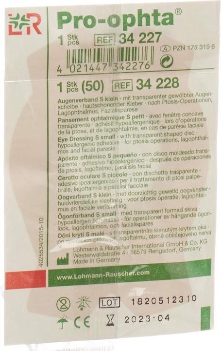 Pro Ophta Augenverband S durchsichtig (1 x)