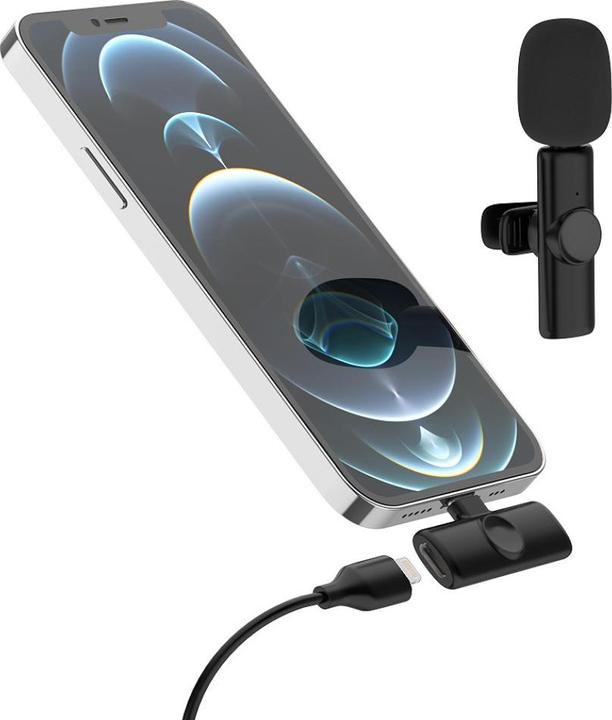 Produktbild Apfelkiste 360° Lavalier-Mikrofon mit Lightning – Kabelloses Set für Handy/Tablet (3-tlg.)
