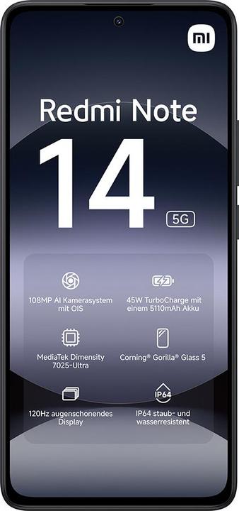 Produktbild Xiaomi Redmi Note 14 5G (128 GB, Midnight Black, 6.67", Dual SIM, 108 Mpx, 5G)