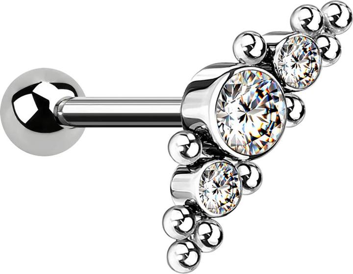Immagine prodotto Star Piercing Micro Threadless Barbell silber mit Kugel und mittig mit Kugeln und drei Kristallen silber (senza ottone, Titanio G23)