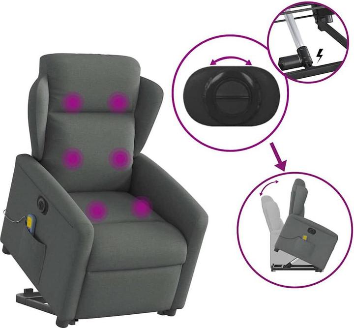 Immagine prodotto VidaXL Poltrona massaggiante elettrica con ausilio per la posizione eretta in tessuto grigio scuro