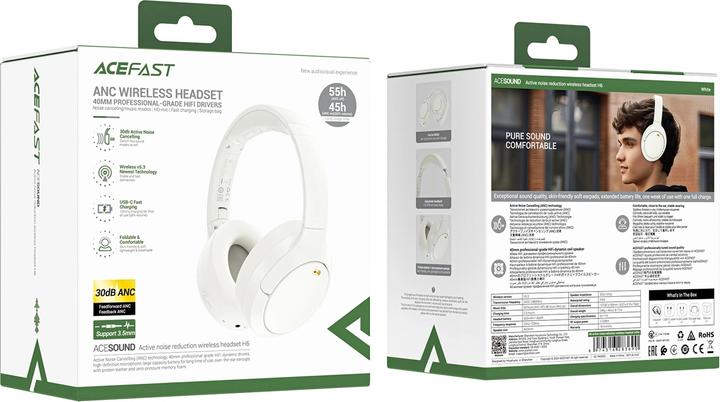 Actual product image Acefast H6 ANC Wireless Bluetooth 5.3 IPX4 Over-Ear Headphones - White (ANC, Wireless)