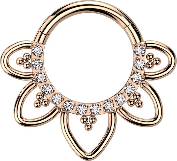 Produktbild Star Piercing Micro Segmentring klappbar rosegold front Kristalle silber filigrane Herzen (ohne Messing, Titan G23)