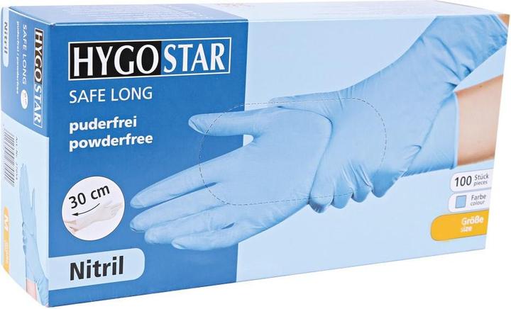 Produktbild Hygostar Nitrilhandschuhe Safe Long Gr. L, blau, puderfrei (L)