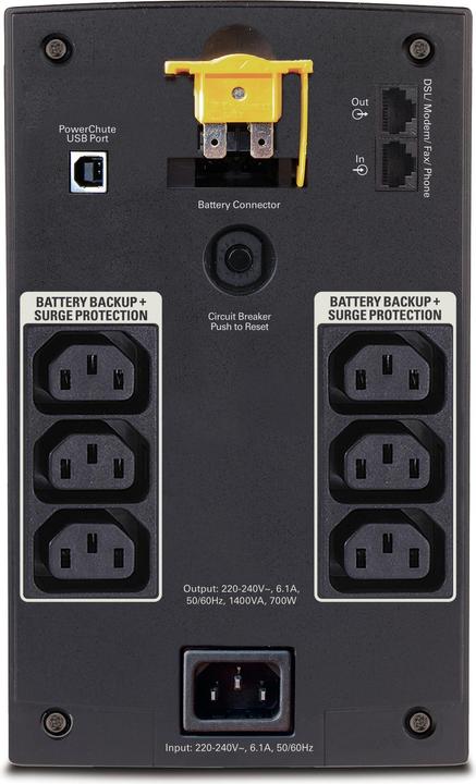 Actual product image APC Back-UPS 1400VA 230V AVR IEC Sockets (1400 VA, 700 W, Line-interactive UPS)