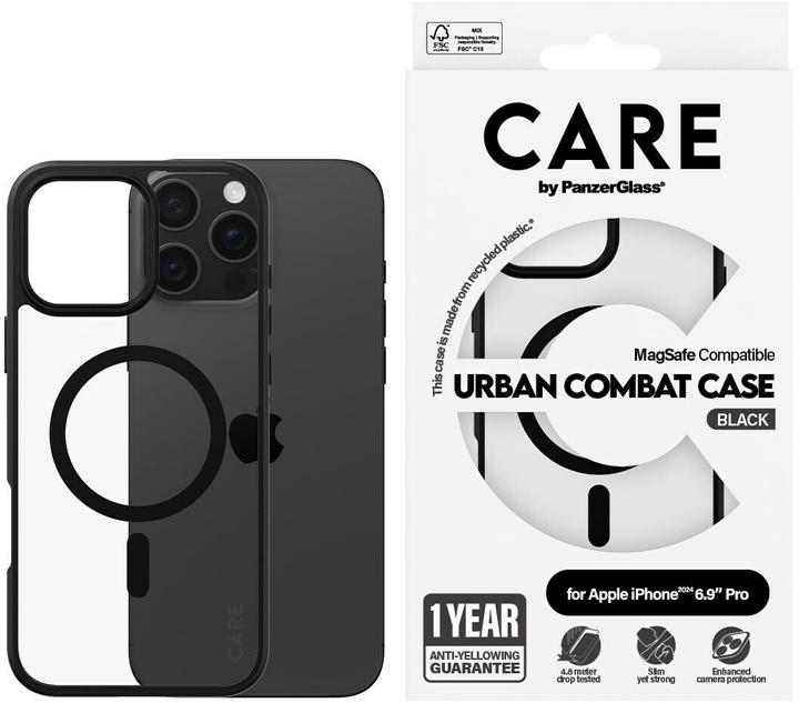 Actual product image PanzerGlass CARE by ® Flagship Case Transparent Urban Combat w. Black Frame & MagSafe iPhone '24 6.9" (Apple iPhone 16 Pro Max)