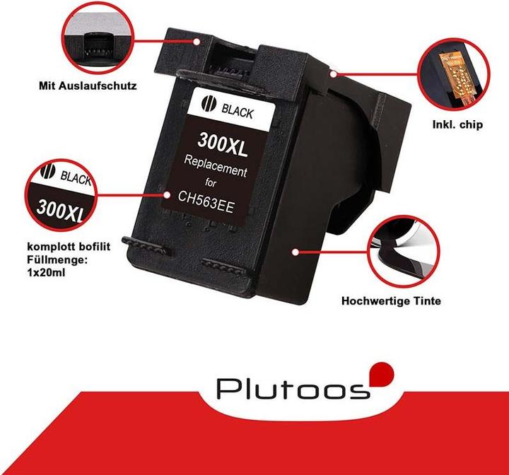 Immagine prodotto Plutoos HP 300 XL Cartucce HP 300 XL compatibili XXL, set di 2 BK+CL (FC, CL)