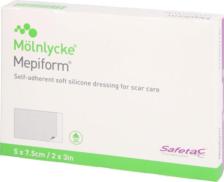 Actual product image Mölnlycke Mepiform 5 x 7.5 cm silicone dressing for scar treatment, 5 pcs. Wound dressings