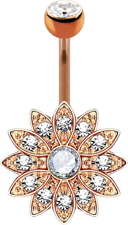 Image du produit Star Piercing Banane rose doré avec boule cristal argenté Fleur argentée avec petits cristaux (Laiton, Acier chirurgical 316L)