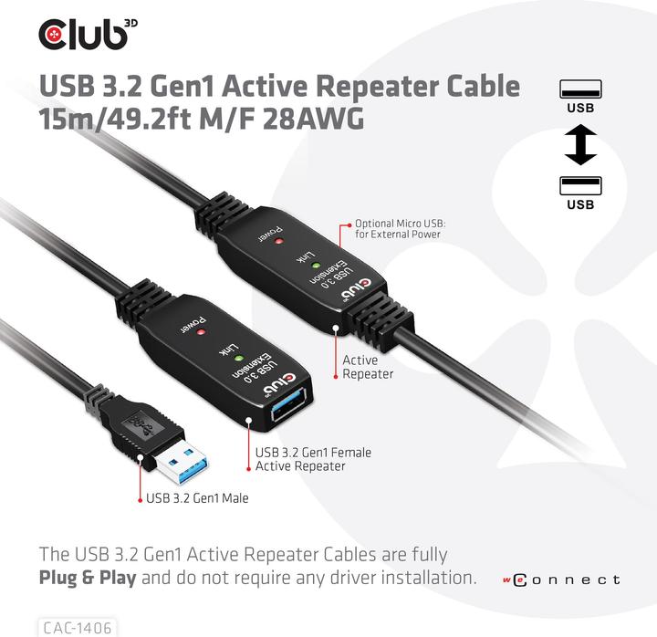 Immagine prodotto Club 3D USB A – USB A (15 m, USB 3.2)