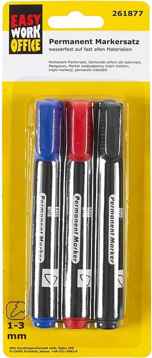 Produktbild Easy Work Permanent Markerset (Schwarz, Rot, Blau, 3 mm, 3 x)