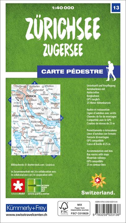 Produktbild Wanderkarte 13 Zürichsee, Zugersee
