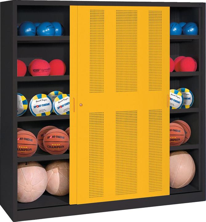 C+P Ballschrank (HxBxT: 195x190x60 cm, mit Lochblech-Schiebetüren, Typ 4)