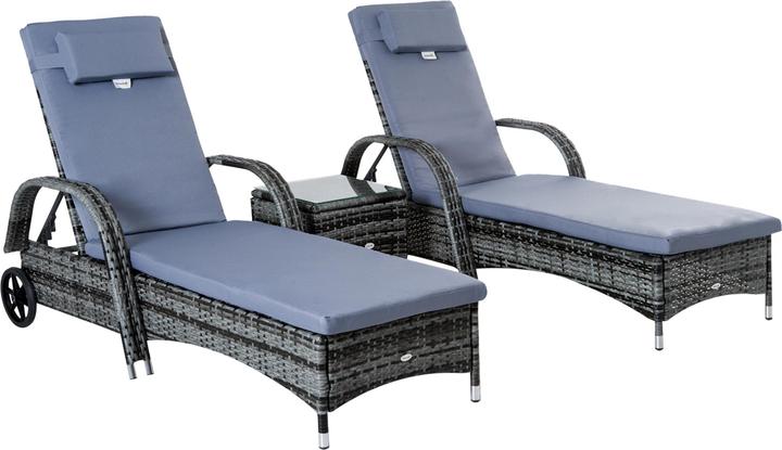 Image du produit Outsunny Chaise longue de jardin en rotin en set de 3 pièces (200 cm)