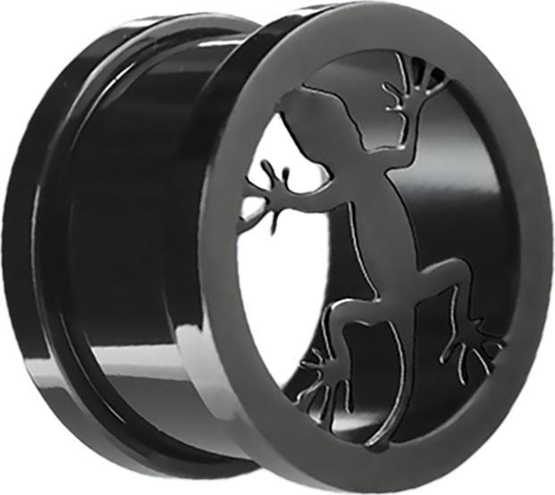 Produktbild Star Piercing Flesh Tunnel schwarz mit Echse (ohne Messing, Chirurgenstahl 316L)