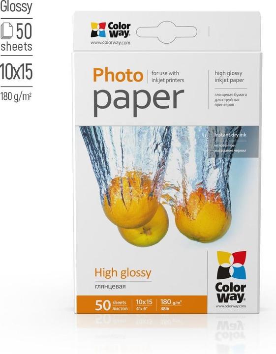 Actual product image Colorway High Glossy Photo Paper, 50 Sheets, 10x15, 180 g/m² (180 g/m², 10 x 15 cm, 50 x)