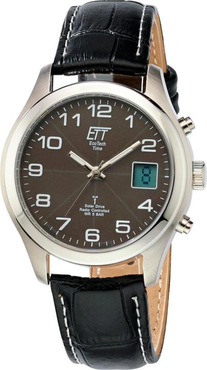 Produktbild Conrad Components Eco Tech Solar Funk Herrenuhr (Uhr mit Schmuckstein, Lünette drehbar, Funkuhr, Analoguhr, Digitaluhr, 39 mm)