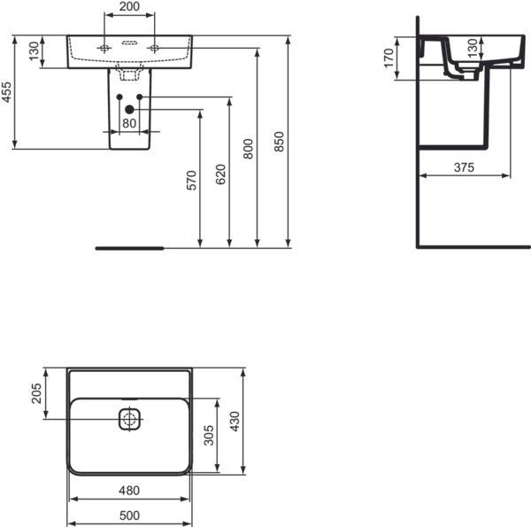 Actual product image Ideal Standard IDS washbasin STRADA II o HL 500x430x170mm white I+ (500 mm, 460 mm)