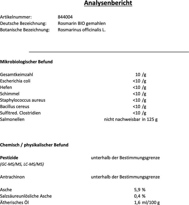 Nährwerte und Zutaten Zimmerli Adaptogene Rosmarin Kapseln (BIO) 50 Kapseln (1 Stück, Kapseln, 25 g)