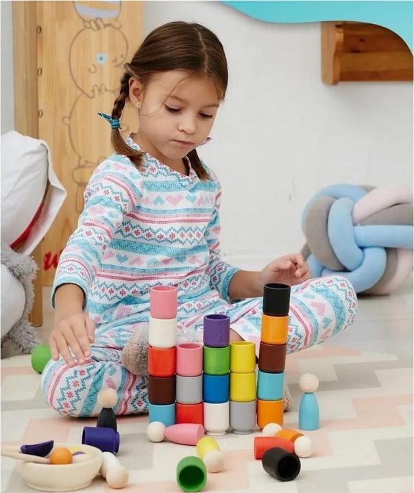 Actual product image Activity Board Waldorf Education, Waldorf Toys, wooden toys for children - Colourful Sorting Cups