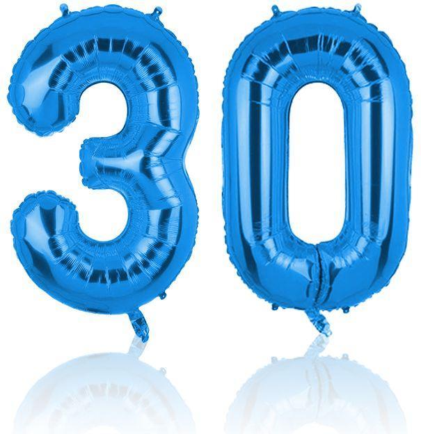 Produktbild Hermex Folienballon Zahl 30 Zahlenballon Luftballon Heliumballon Blau 81cm