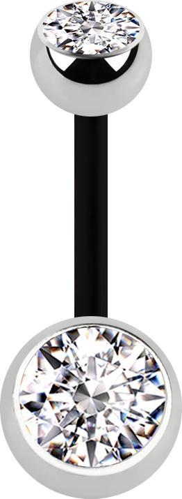Immagine prodotto Star Piercing Banana nera con due sfere argento cristallo argento (Acciaio chirurgico 316L, senza ottone, Bioflex)