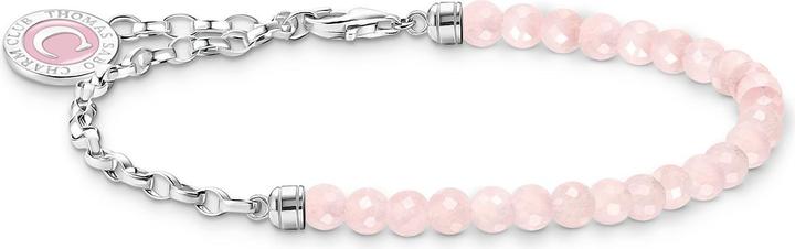 Thomas Sabo Charm Armband mit Rosenquarz Beads und Kettengliedern Silber (13 cm, Emaille, 925er Silber)