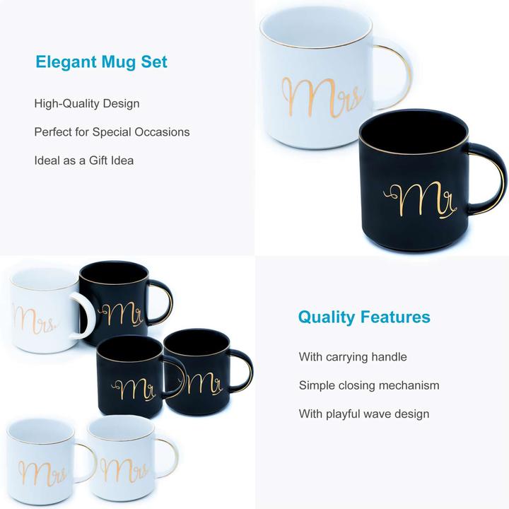 Produktbild Intirilife Kaffeetasse mit Goldrand und Aufschrift Mrs Hochzeit (300 ml, 1 x)