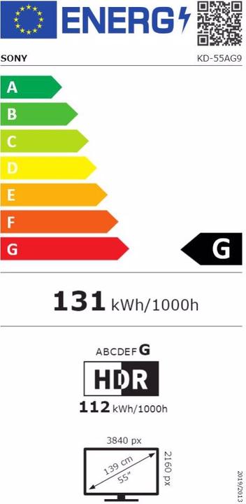 Label énergétique Sony OLED KD55AG9 (55", OLED, 4K, 2019)