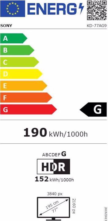 Energy Label Sony OLED KD77AG9 (77", OLED, 4K, 2019)