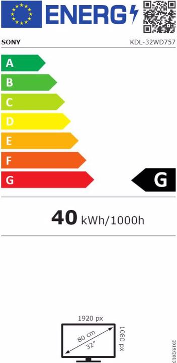 Energie-Label Sony Kdl-32wd757 (32", LCD, Full HD, 2016)