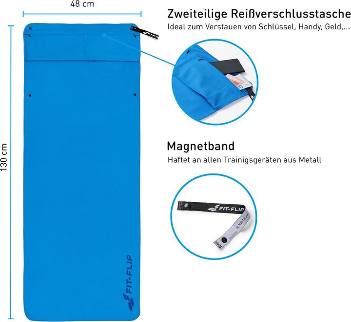 Image du produit Fit-Flip Fitnesshandtuch Mikrofaser mit Reissverschlusstasche 130x48cm (130 x 48 cm)
