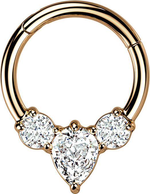 Star Piercing Micro Segmentring klappbar rosegold Tropfen zwei runde Kristalle silber (ohne Messing, Chirurgenstahl 316L)