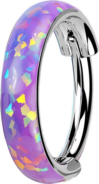 Produktbild Star Piercing Micro Segmentring klappbar silber seitlich Opal streifen breit violett (ohne Messing, Titan G23)