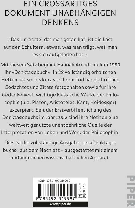 Actual product image Denktagebuch (German, Hannah Arendt, 2020)