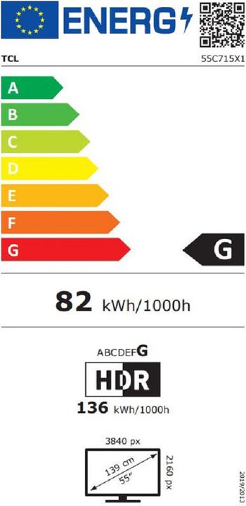 Energy Label TCL 55C715 (55", C715, QLED, 4K, 2020)