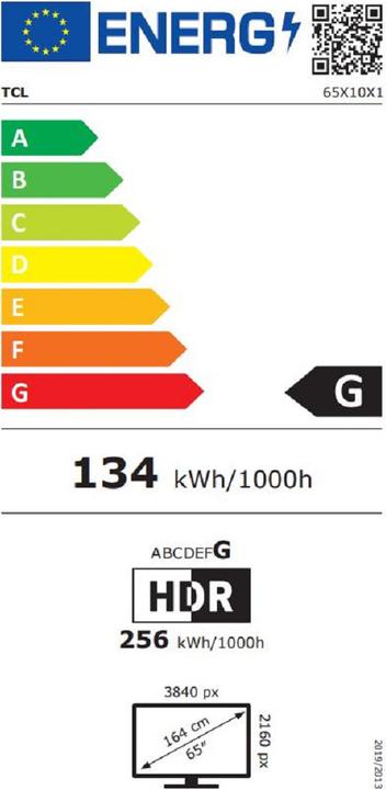 Etichetta energetica TCL 65X10 (65", QLED, 4K, 2020)