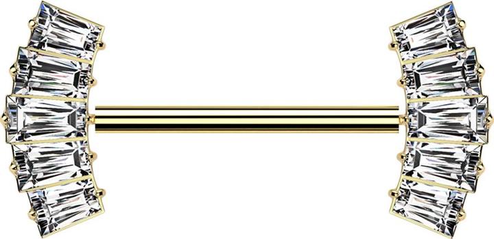 Star Piercing Threadless Barbell vergoldet mit zwei fünf Baguette Kristalle silber (ohne Messing, Titan G23)