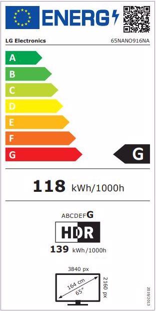 Energy Label LG 65NANO916PA (65", Nano-Cell, 4K, 2020)
