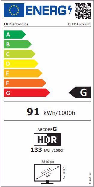 Etichetta energetica LG OLED48CX9 (48", OLED, 4K, 2020)
