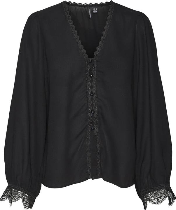 Vero Moda Normal geschnitten V-Ausschnitt Ärmelbündchen mit Knopf Voluminöser Armschnitt Top Bluse (S)