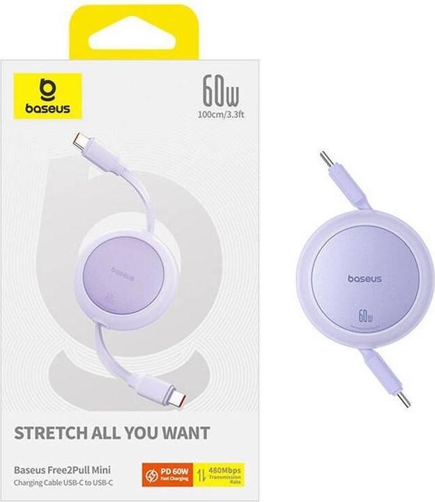 Immagine prodotto Baseus Free2Pull Cavo USB-C da Mini USB-C a USB-C 60W, 1 m (viola) (1 m, USB 3.0)