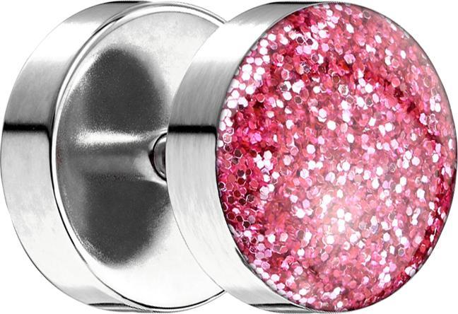 Produktbild Star Piercing Fake Plug mit glitter Kuppel pink (ohne Messing, Chirurgenstahl 316L)